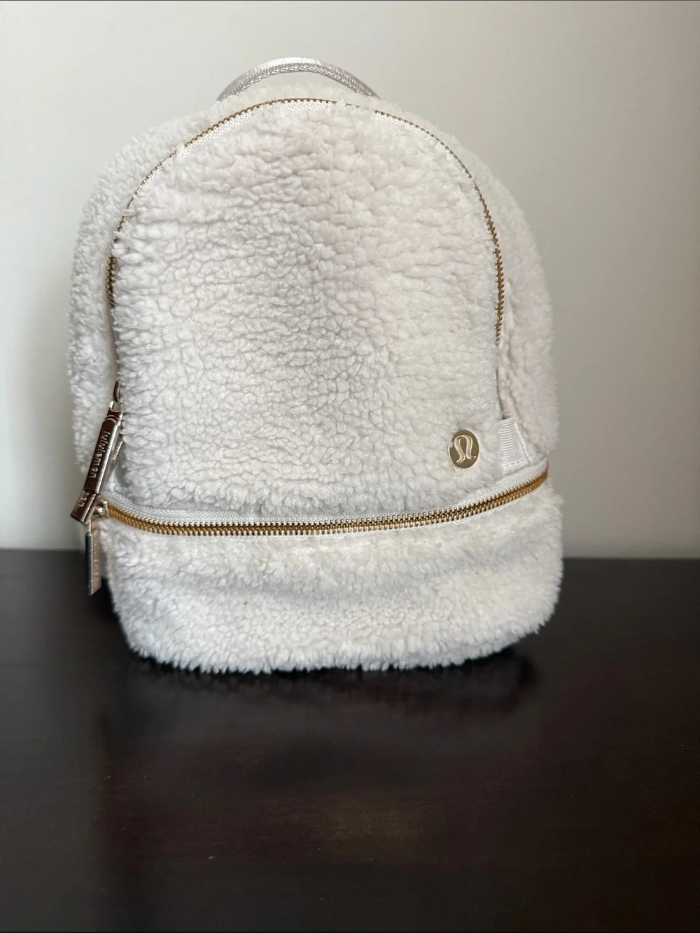 lululemon athletica Cream Sherpa Mini Backpack with Gold Hardware